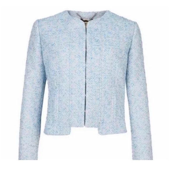 Flawless Ted Baker London Amalee Blue Jacquard Stitch Cropped Collarless Blazer - Picture 1 of 12